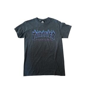 Thrasher Magazine Flame Logo Graphic T-Shirt Charcoal Grey Blue Womens S